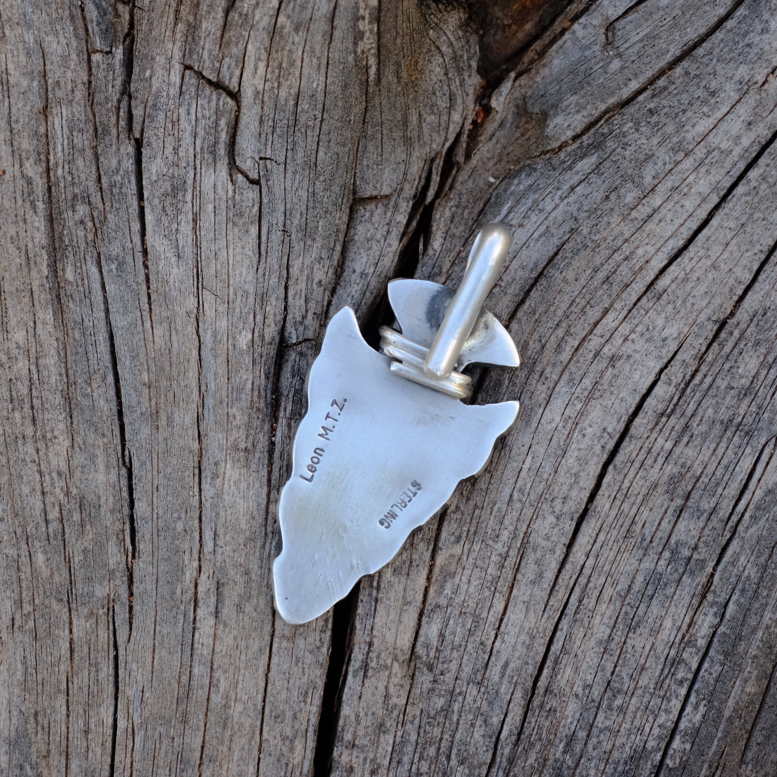 LEON MARTINEZ Sterling Silver Turquoise or Coral Arrowhead Pendants
