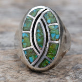 Vintage Sterling Crushed Turquoise Inlay Hummingbird Ring 11.5