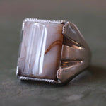 Vintage Sterling Agate Mid Century Signet Ring 14.75