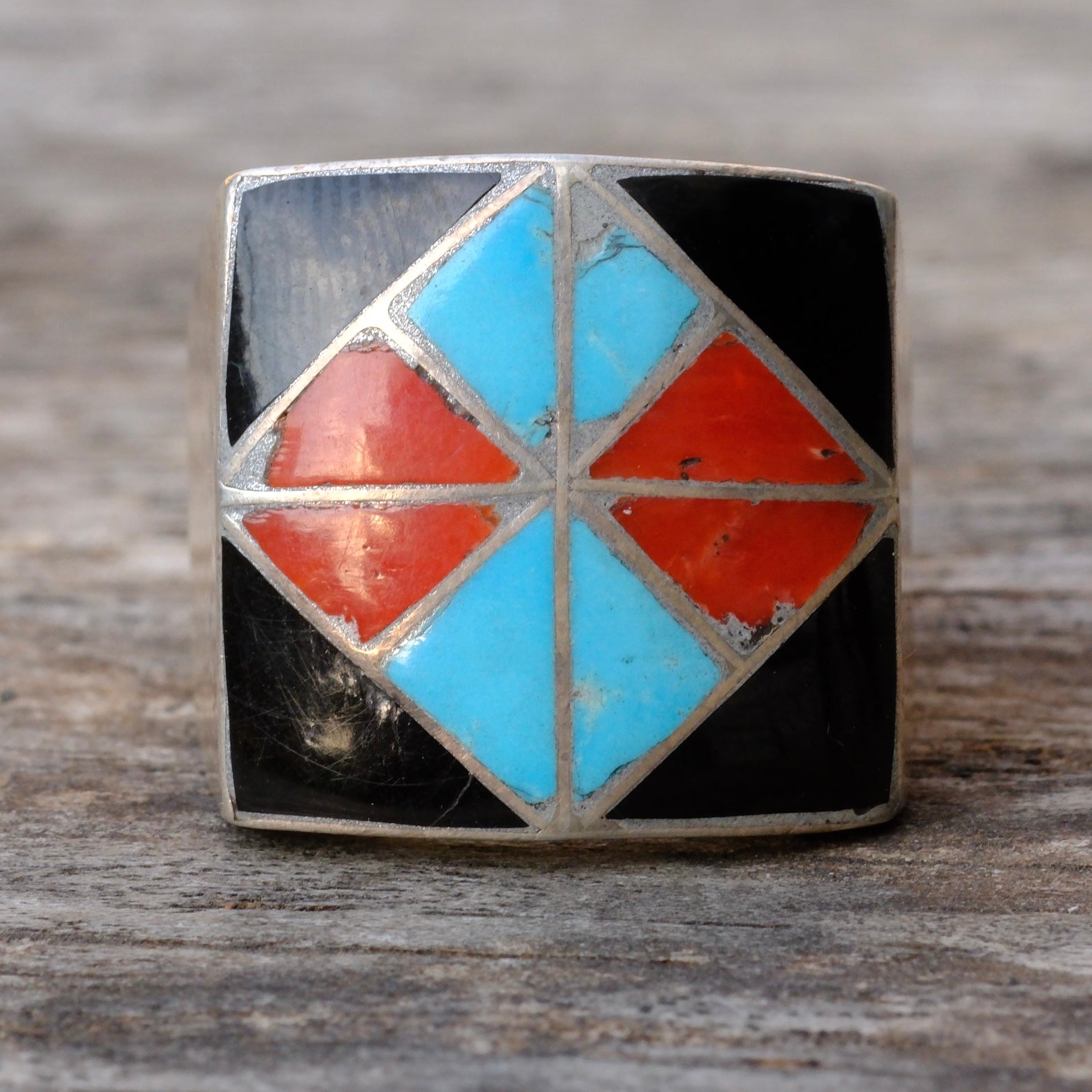 Vintage Sterling Multistone Inlay Ring 11