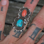 Vintage Sterling Turquoise and Coral Ring 6.25