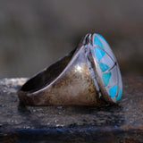 Vintage Sterling Turquoise and Mother Of Pearl Starburst Inlay Ring 11