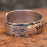 Vintage Sterling Crushed Turquoise and Coral Yei Cuff Bracelet