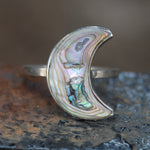 Vintage Sterling Abalone Moon Ring 6.5
