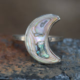 Vintage Sterling Abalone Moon Ring 6.5