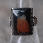 Vintage Sterling Petrified Wood Arrows Ring 7