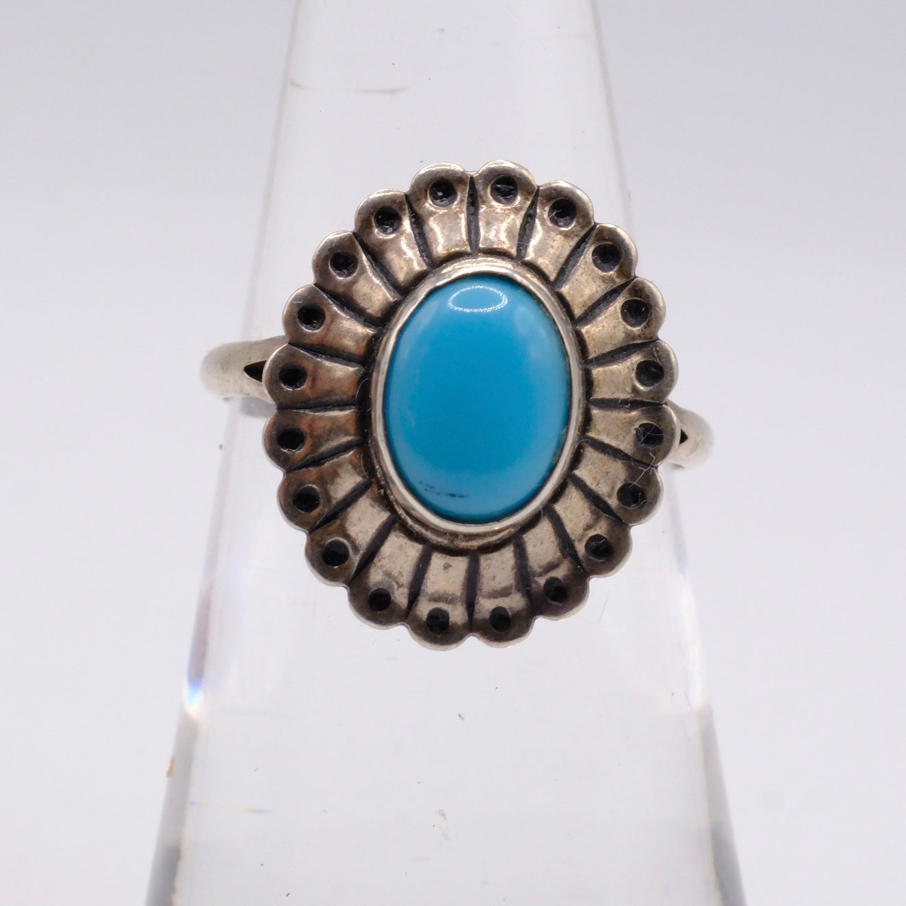 Vintage Sterling Turquoise Concho Ring 5.75