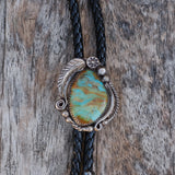 Vintage Sterling Turquoise Feather Bolo Tie