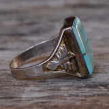 Vintage Sterling Turquoise Inlay Thunderbird Ring 12.5