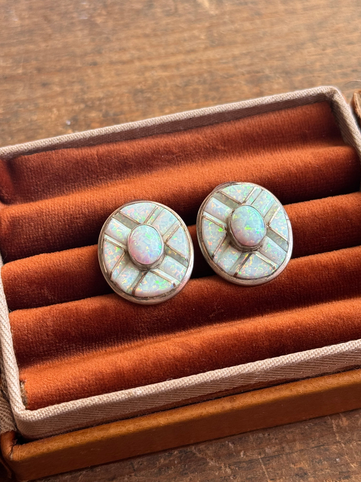 Vintage Sterling Silver Galaxy Opal Inlay Earrings