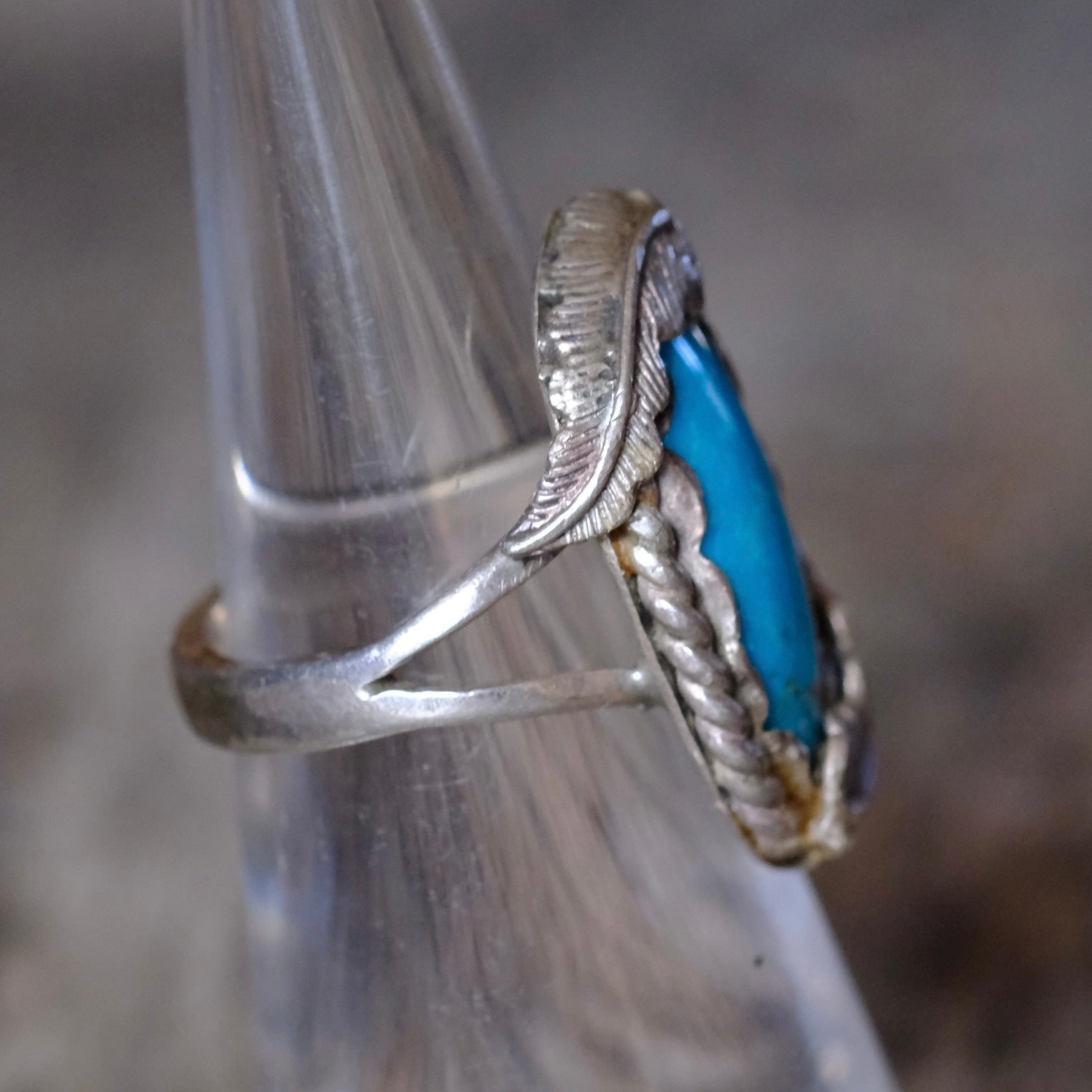 Vintage Sterling Turquoise Feather Ring 5.5