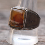 Vintage Sterling Agate Signet Ring 11