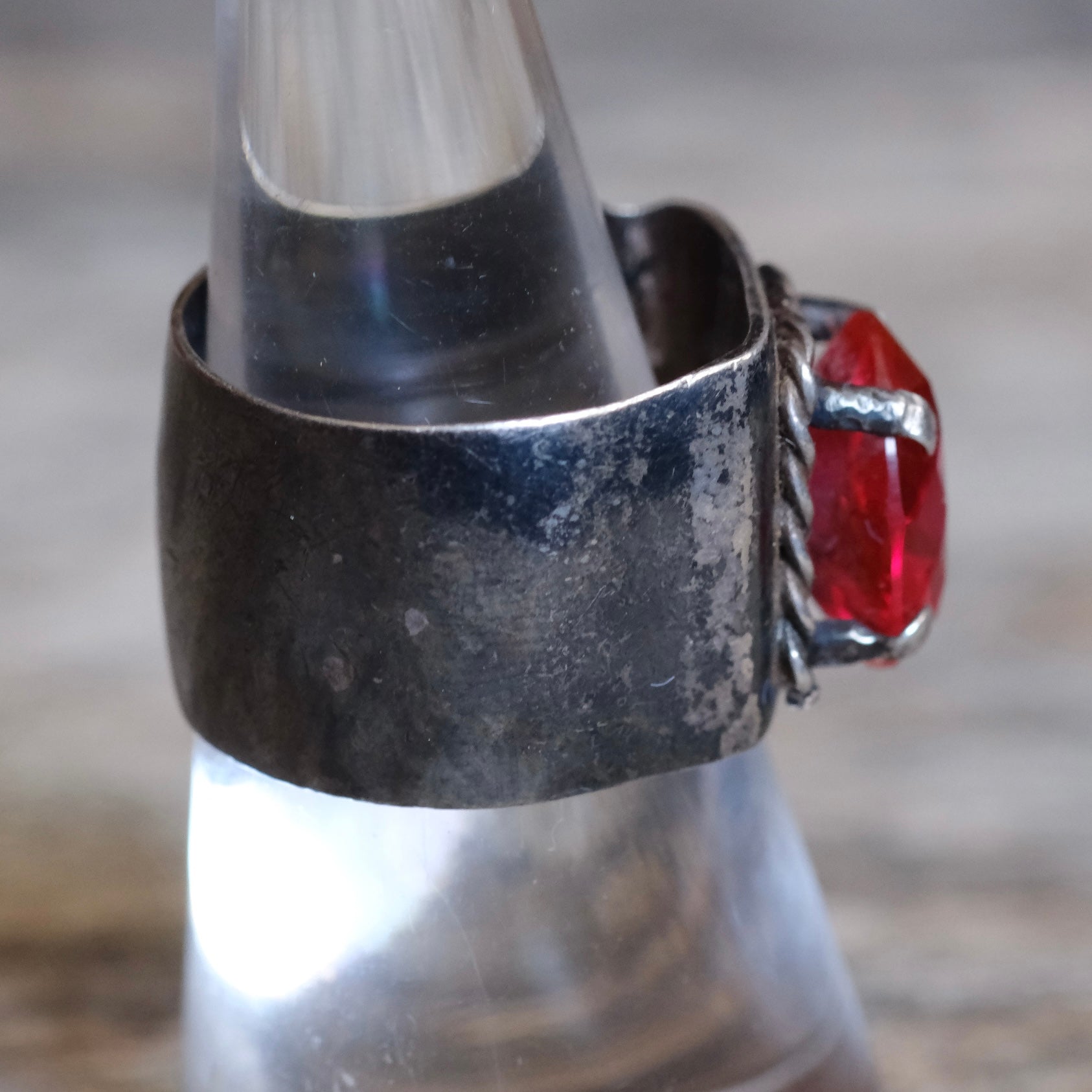 Vintage Sterling Red Glass Ring 7.5