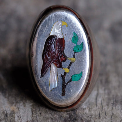 Vintage Sterling Inlaid Eagle Ring 9.5