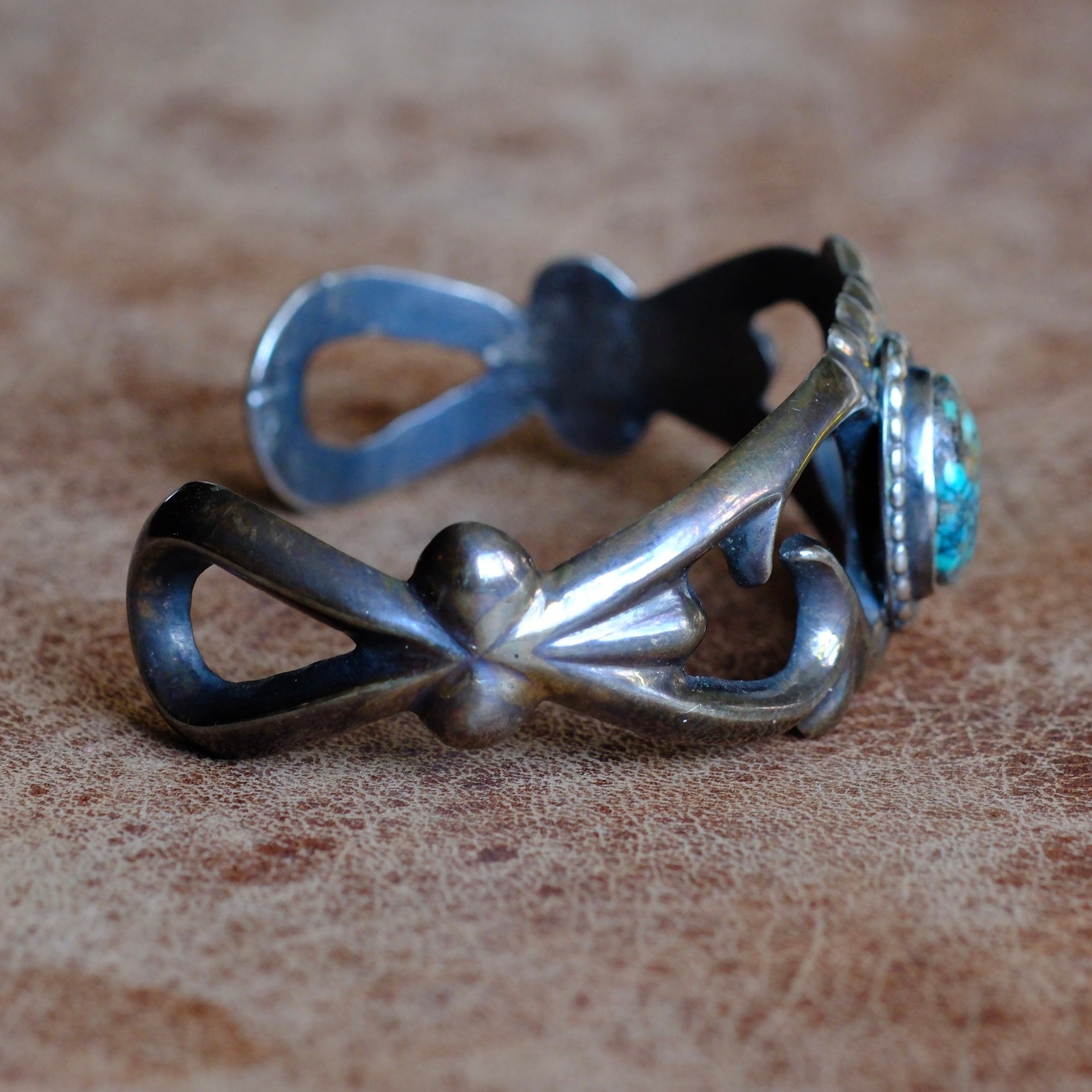 Vintage Sterling Turquoise Sandcast Cuff Bracelet
