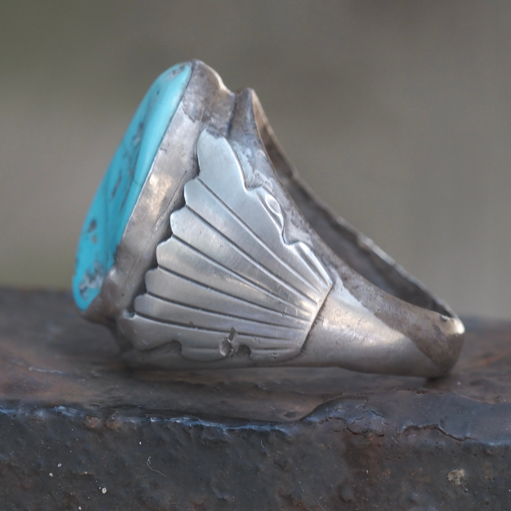 Vintage Sterling Turquoise Navajo Ring 11.25