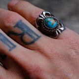 Vintage Sterling Silver Sandcast Turquoise Ring 6.5