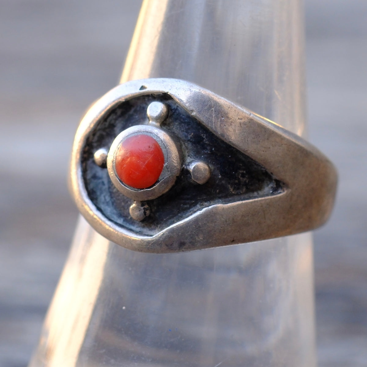 Vintage Sterling Coral Ring 8.25