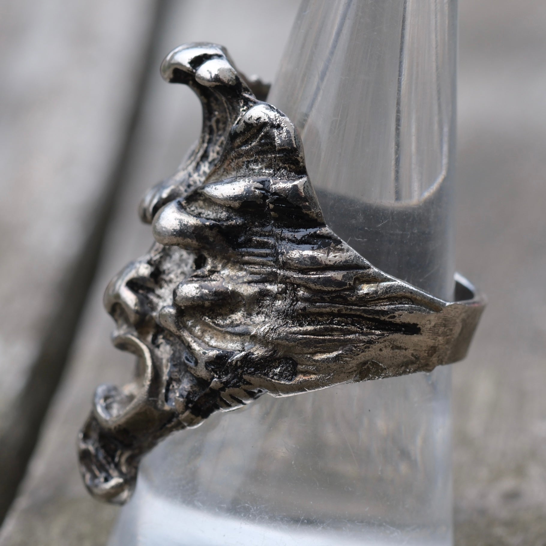 Vintage White Bronze Biker Ring 9
