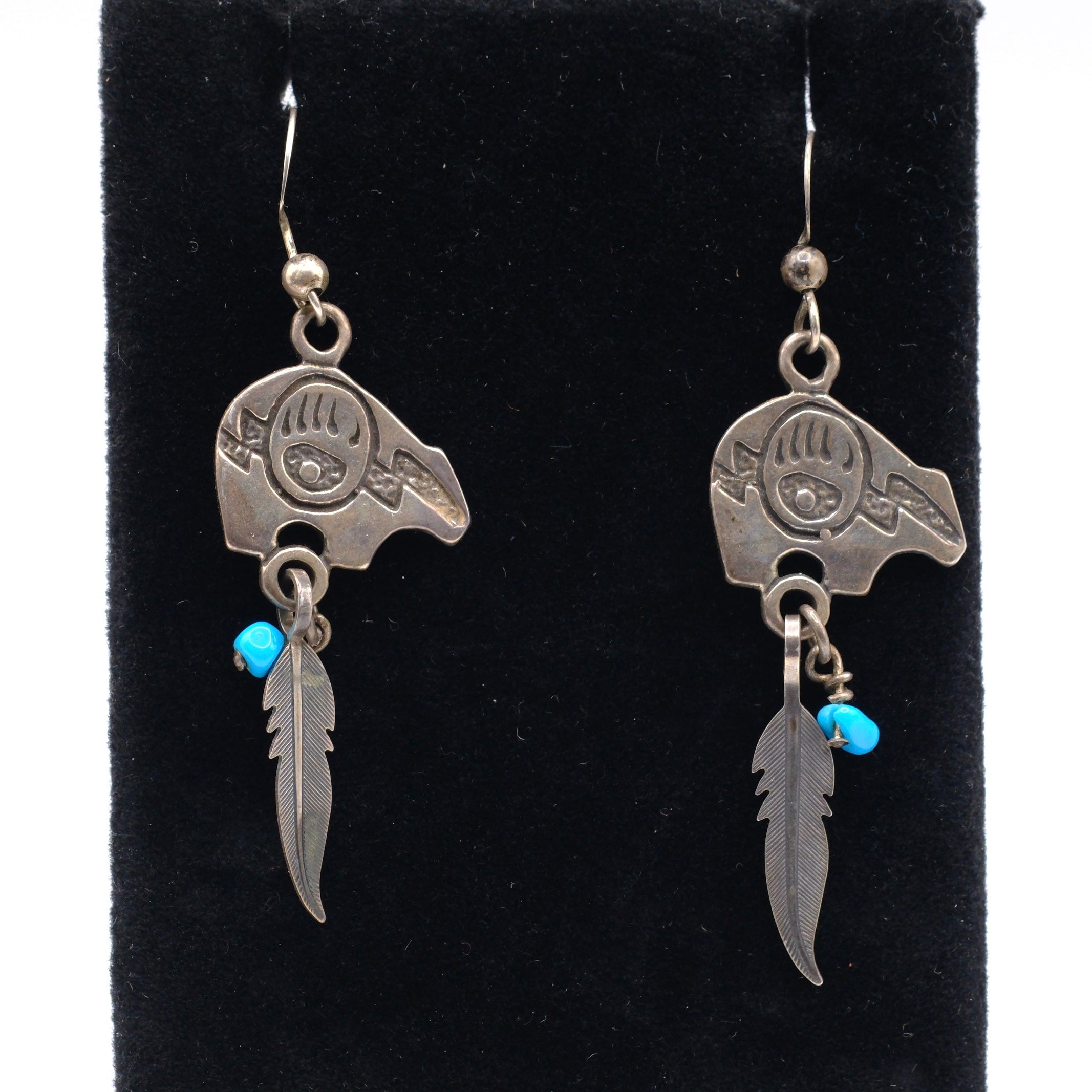Vintage Sterling Hopi Bear Stud Earrings