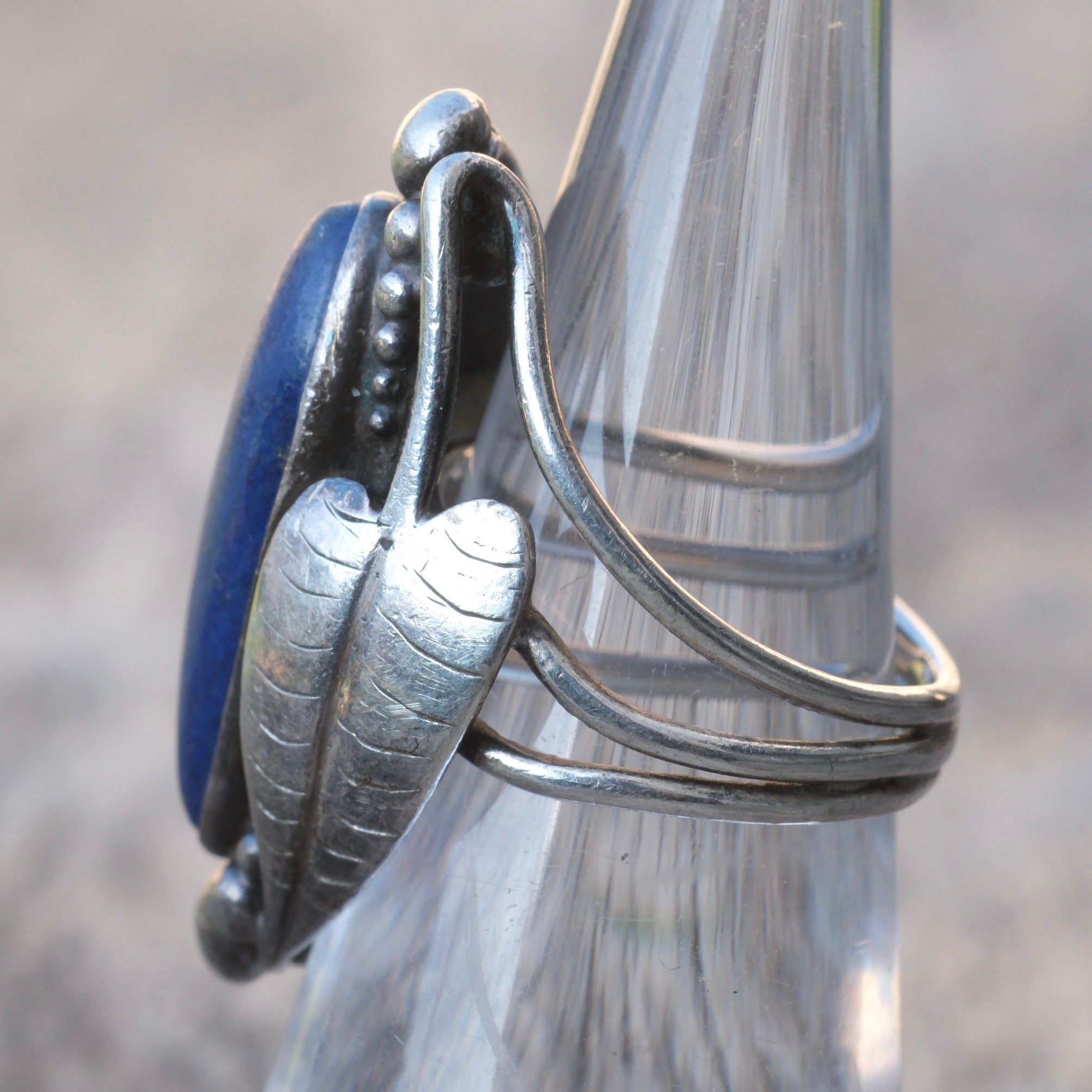 Vintage Sterling Lapis Feather Ring 5.25