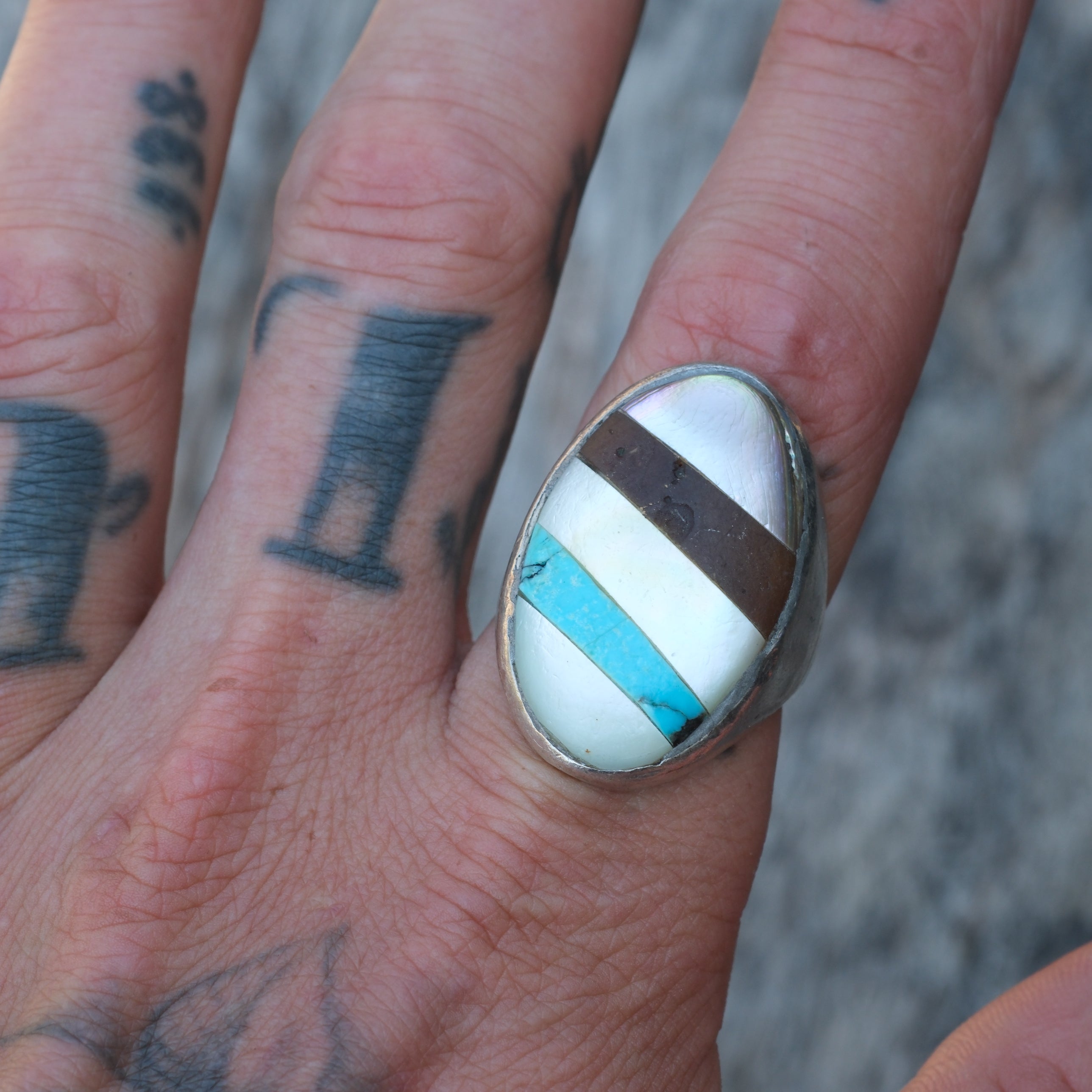 Vintage Sterling Multistone Inlay Ring 9.75