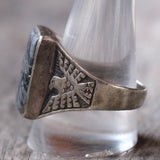 Vintage Sterling Jasper Inlay Thunderbird Ring 12.5