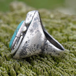 Vintage Sterling Turquoise Feather Ring 8.5