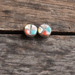 Vintage Sterling Multistone Inlay Stud Earrings