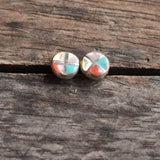 Vintage Sterling Multistone Inlay Stud Earrings