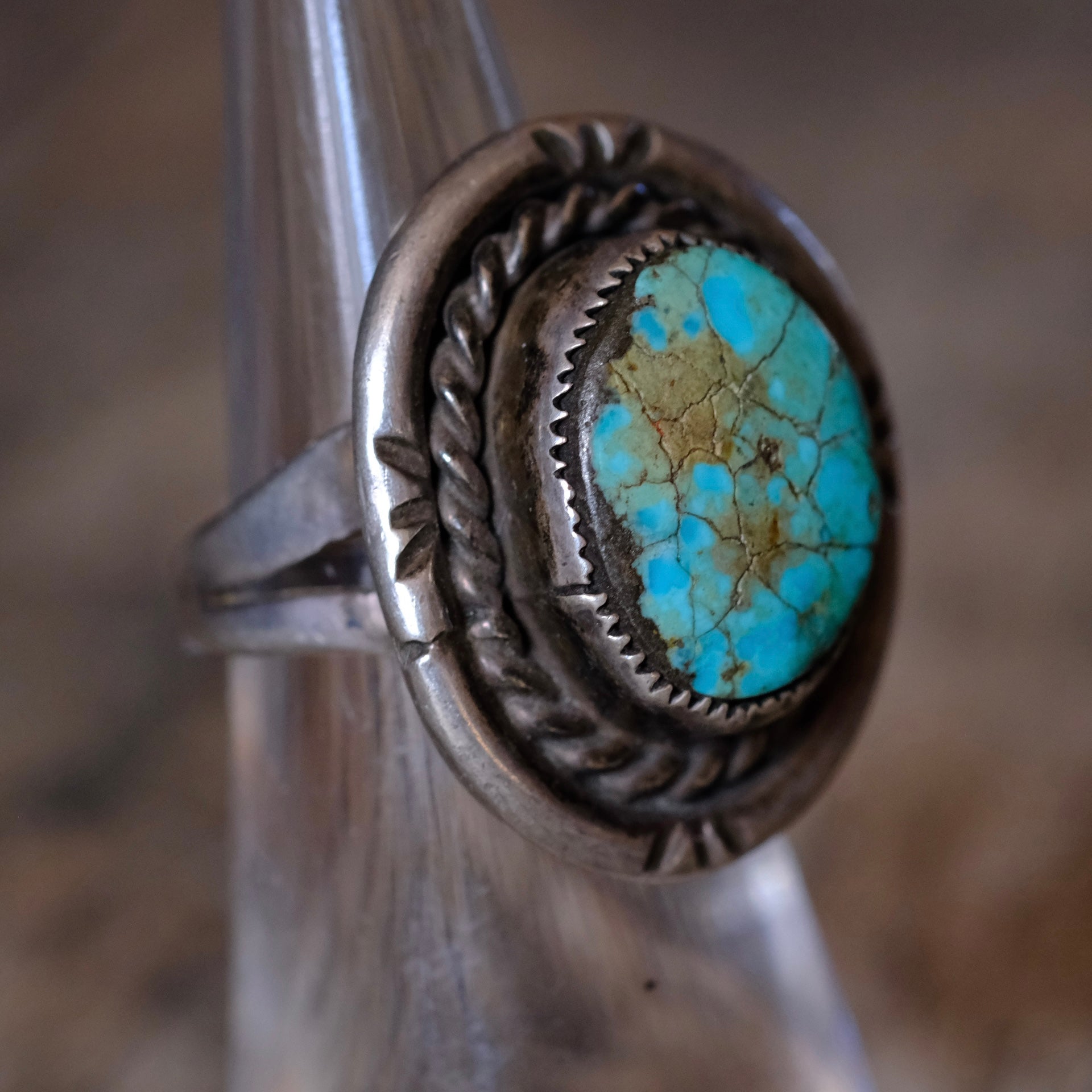 Vintage Sterling Turquoise Roper Ring 5.5