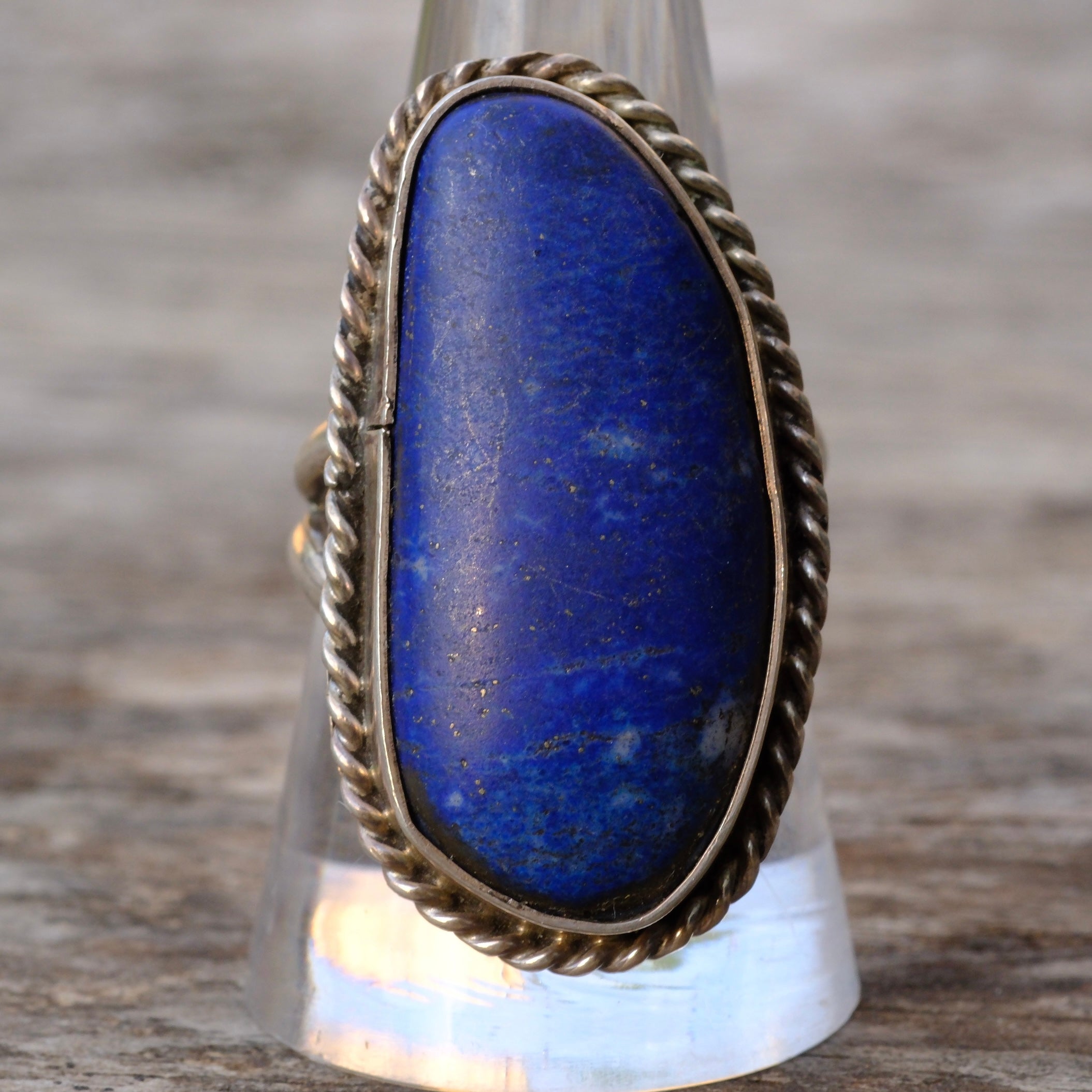 Huge Vintage Sterling Lapis Roper Ring 9.25
