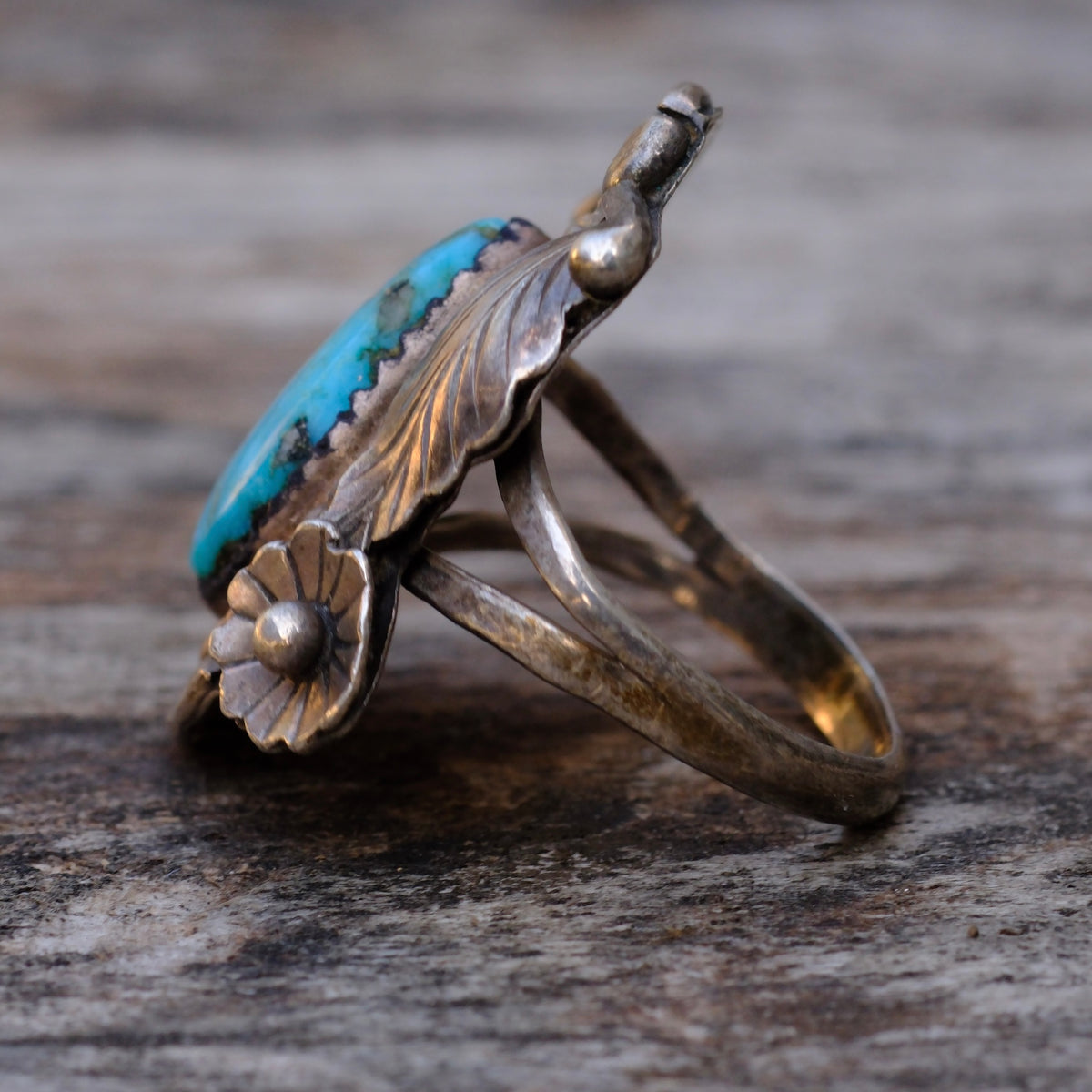 Vintage Sterling Turquoise Feather Ring 6