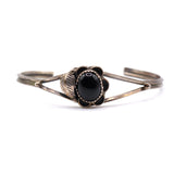 Vintage Sterling Onyx Feather Cuff 6.25"