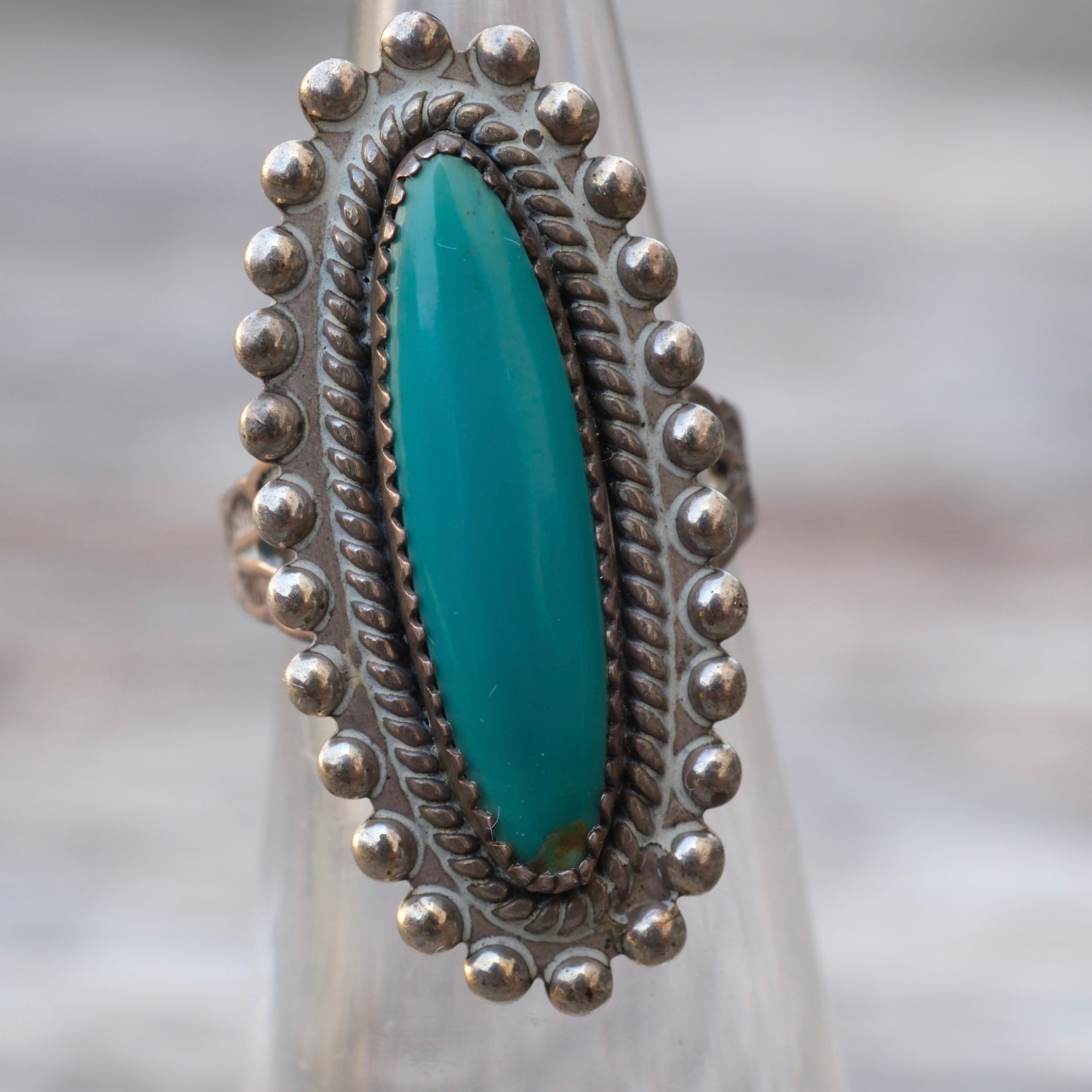 Vintage Sterling Turquoise Ring 3.75