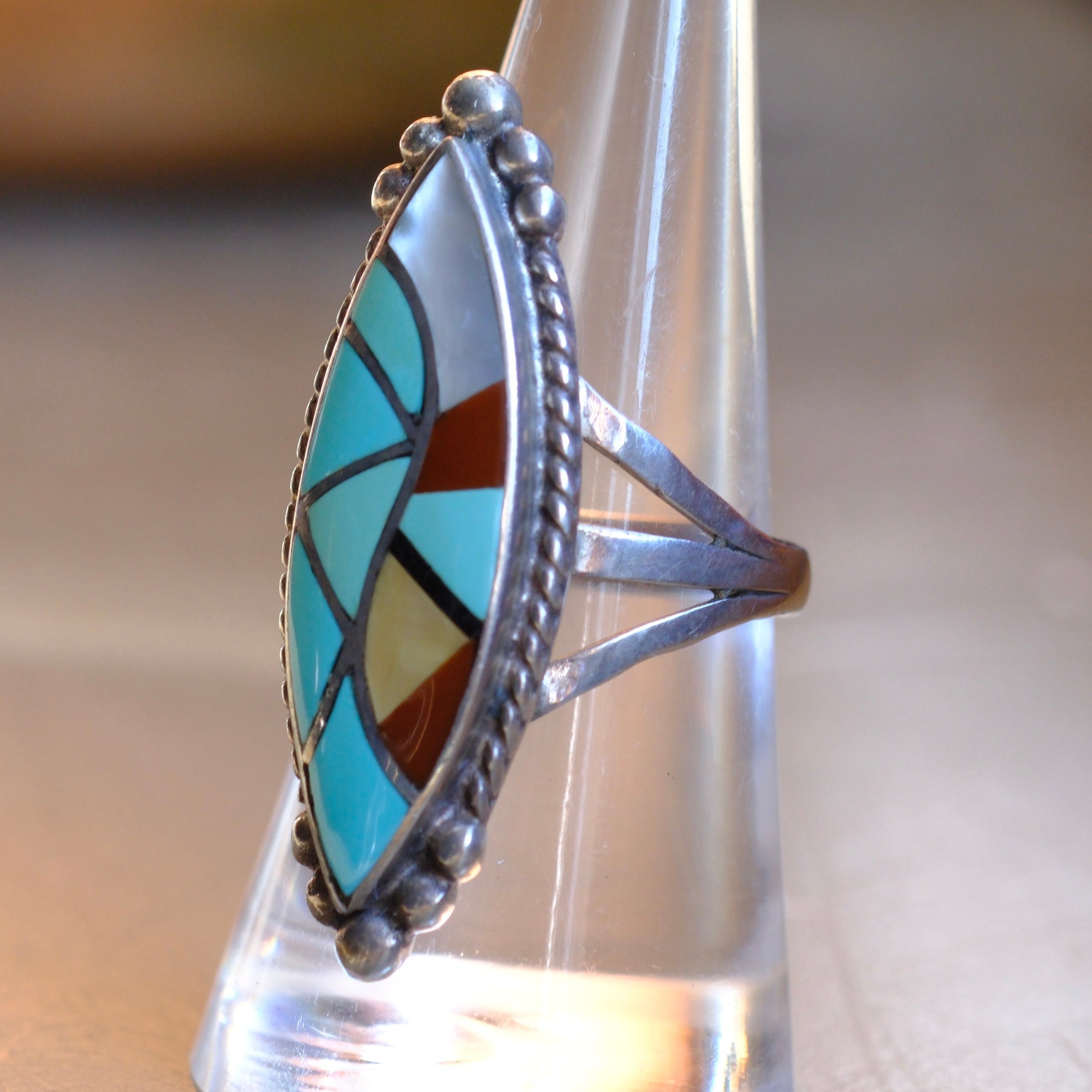 Vintage Sterling Multistone Inlay Ring 8.25