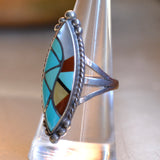 Vintage Sterling Multistone Inlay Ring 8.25