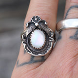 Vintage Sterling Mother Of Pearl Feather Ring 6.75