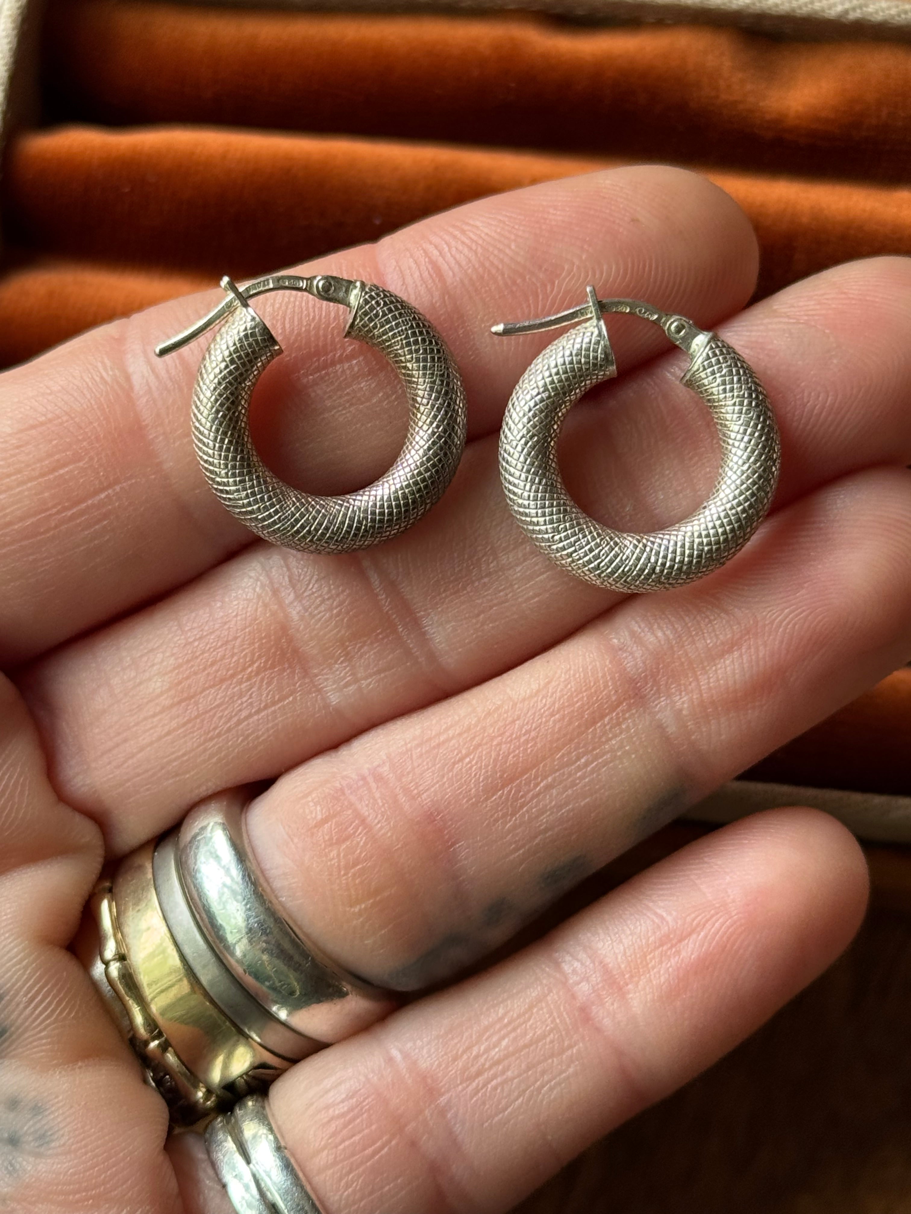 Vintage Sterling Silver Snakeskin Hoops