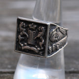 Vintage Sterling Silver Lion Crest Signet Ring 8.75