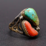 Vintage Sterling Turquoise and Coral Ring 9