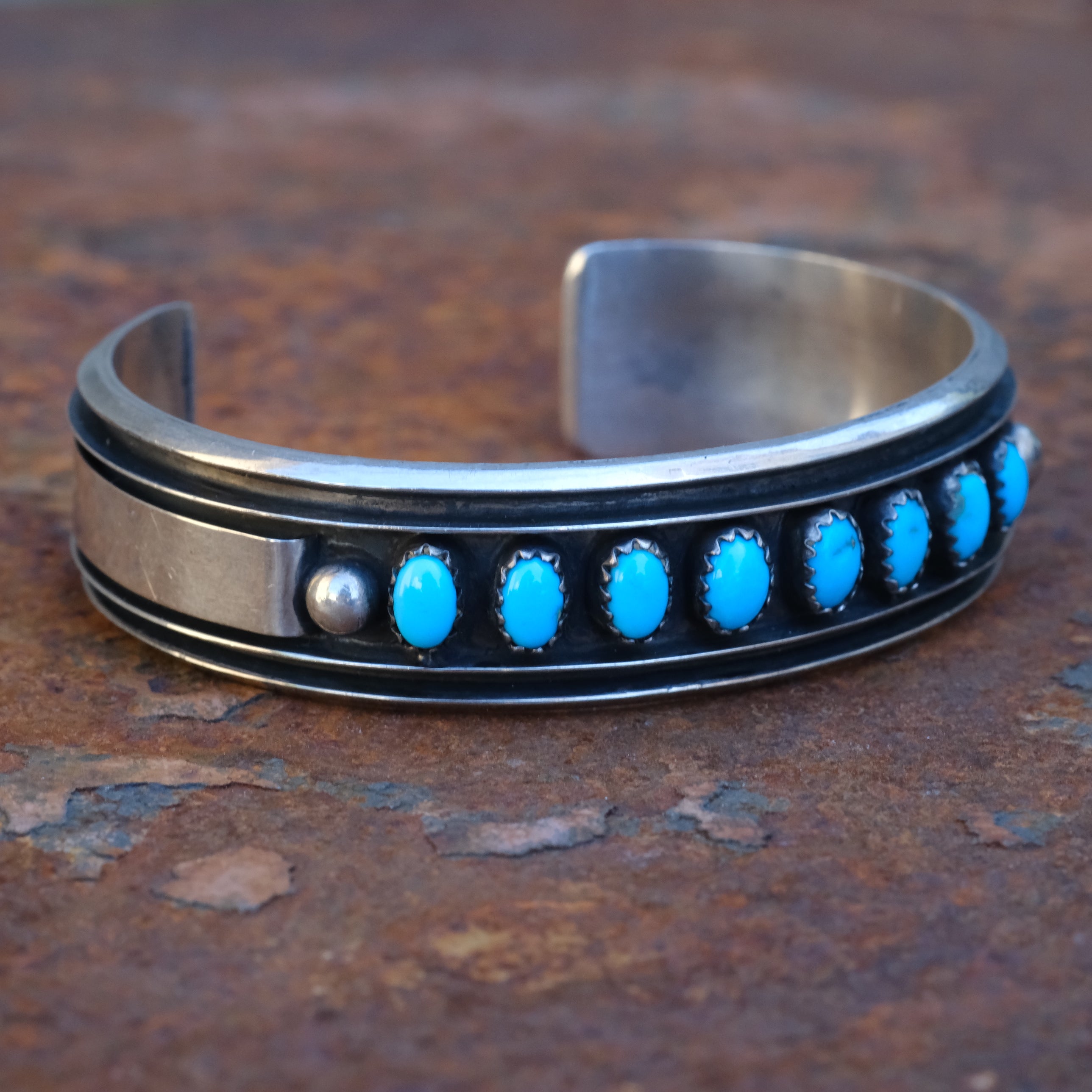 Vintage Sterling 8-Stone Turquoise Cuff Bracelet