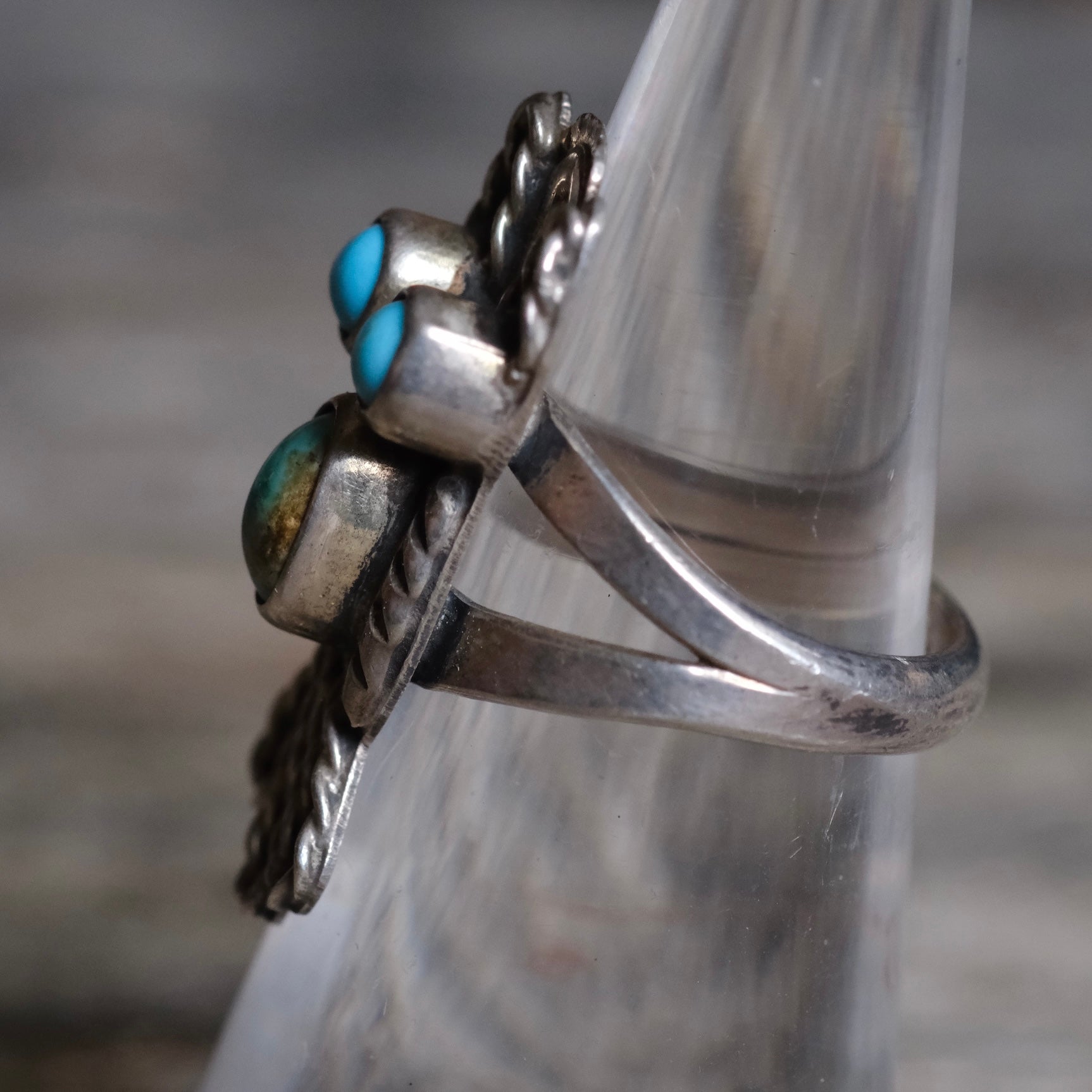 Vintage Sterling Turquoise Owl Ring 5.25