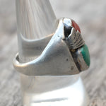 Vintage Sterling Turquoise and Coral Feather Ring 9.75
