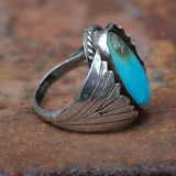 Vintage Sterling Turquoise Ribbed Band Ring 9.25