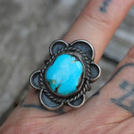 Vintage Sterling Turquoise Roper Ring 5.75