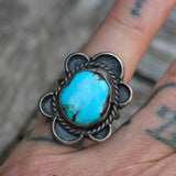 Vintage Sterling Turquoise Roper Ring 5.75