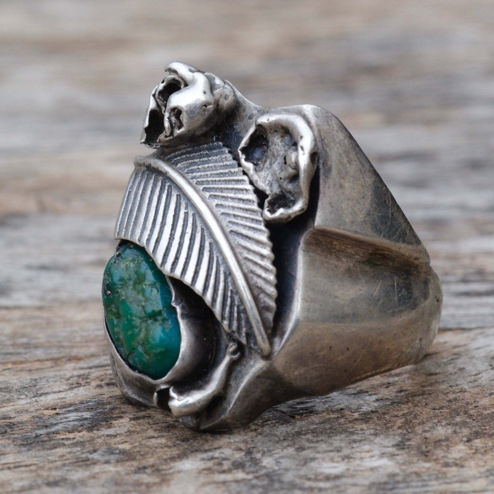 Vintage Sterling Turquoise Feather Ring 9
