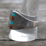 Vintage Sterling Turquoise and Goldstone Inlay Striper Ring 12