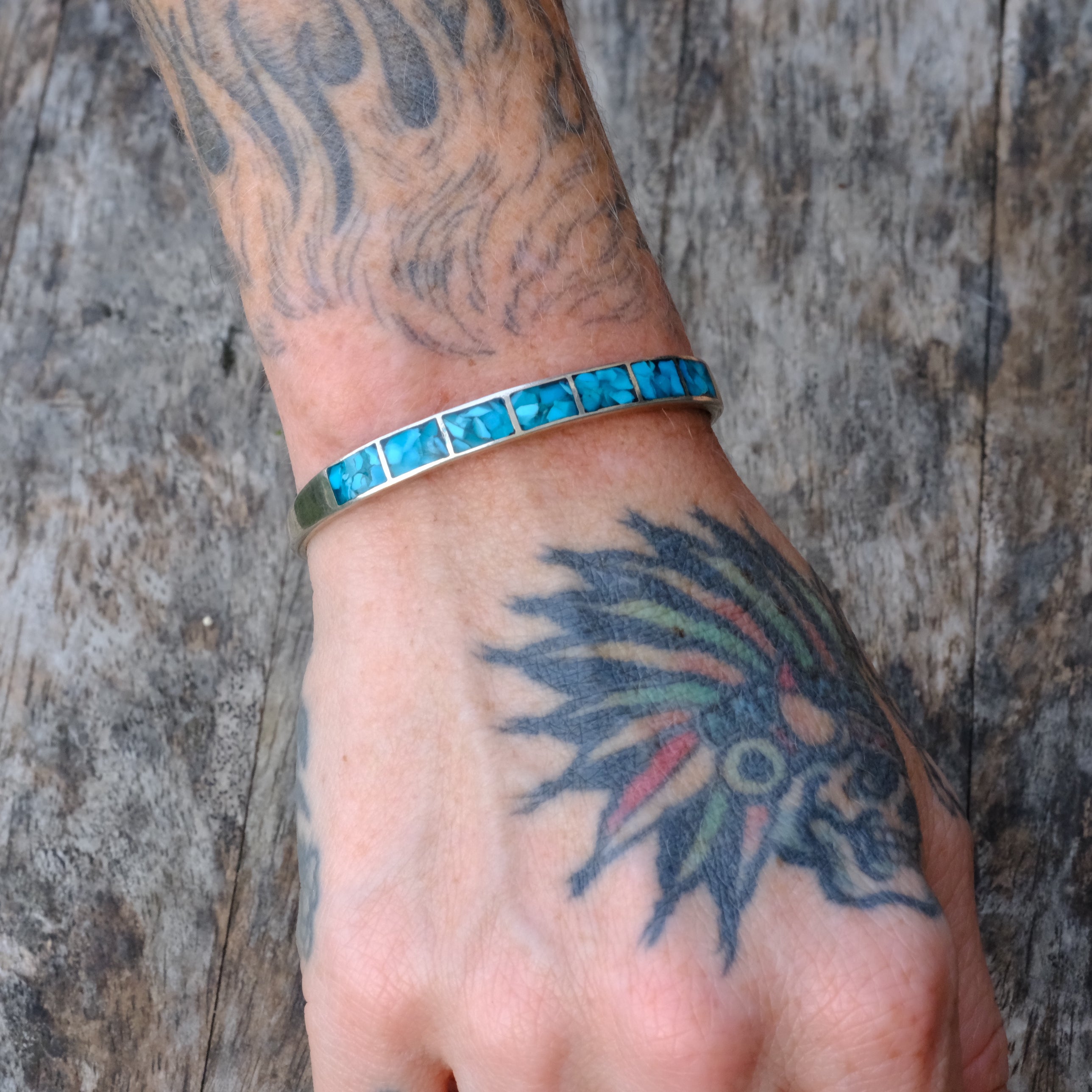 Vintage Sterling Crushed Turquoise Cuff Bracelet